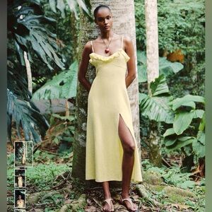 Zara Strapless Yellow Dress with Ruffle Detail